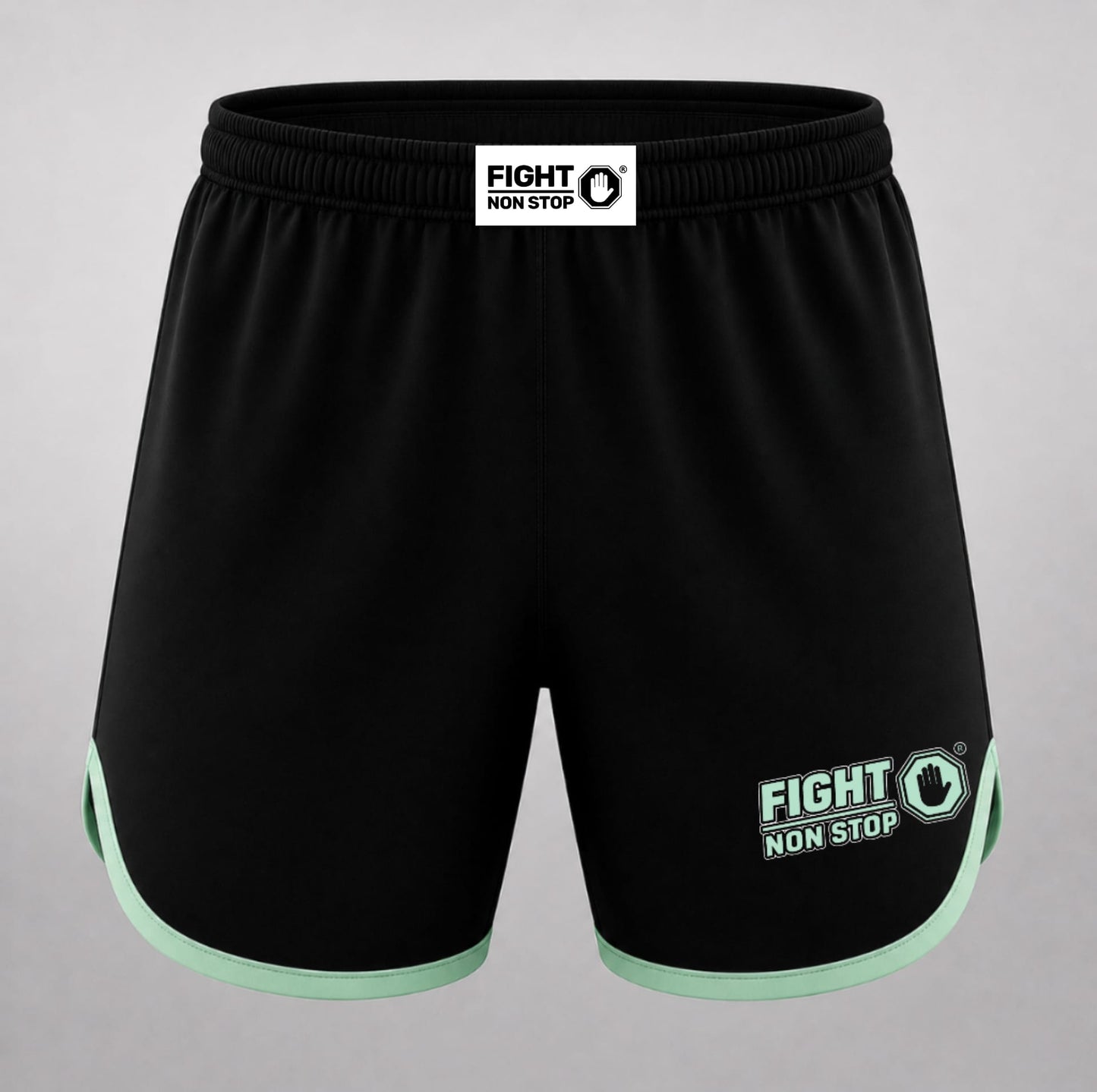 Shorts de Combate "Fight Non Stop" - Negro y Verde Menta