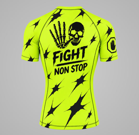 Camiseta de Compresión Rashguard "Fight Non Stop" Shattered Skull - Verde Neón