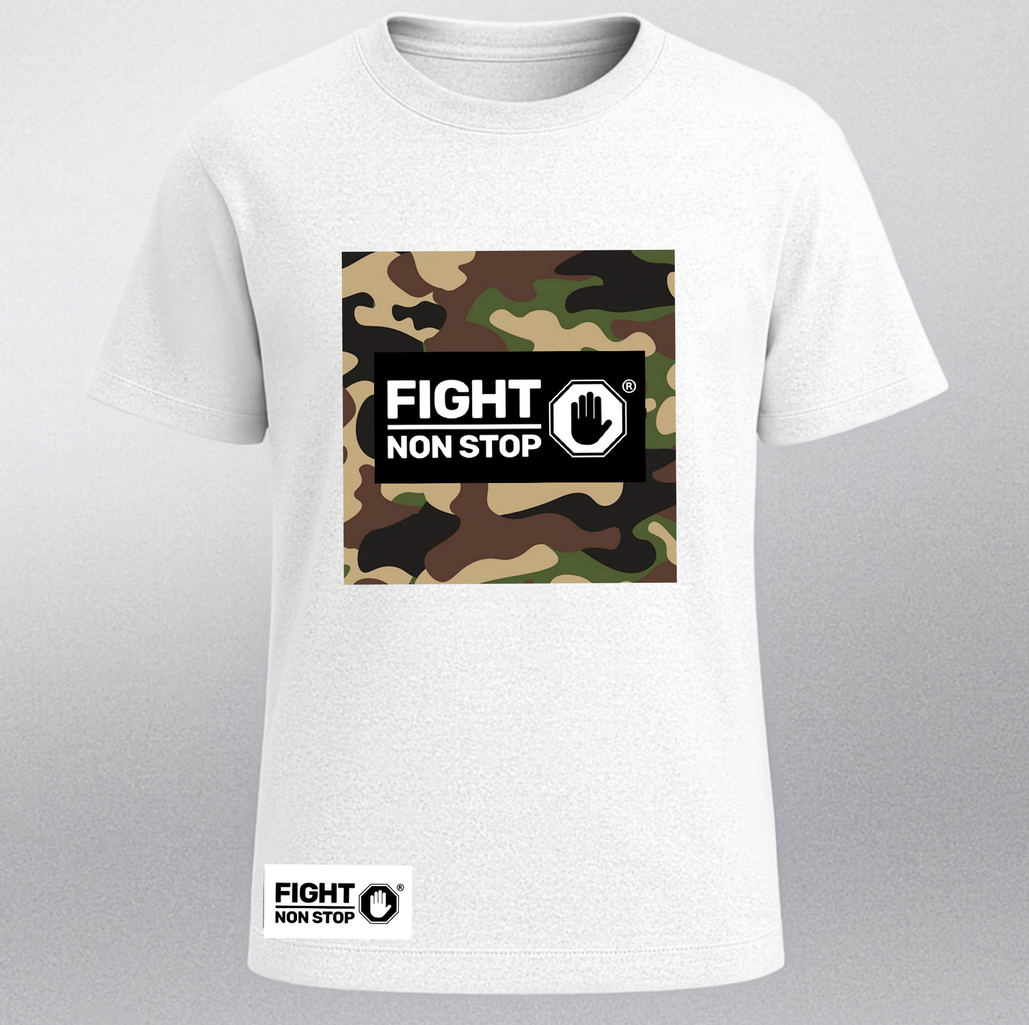 Camiseta "Fight Non Stop" Camo Box - Blanca
