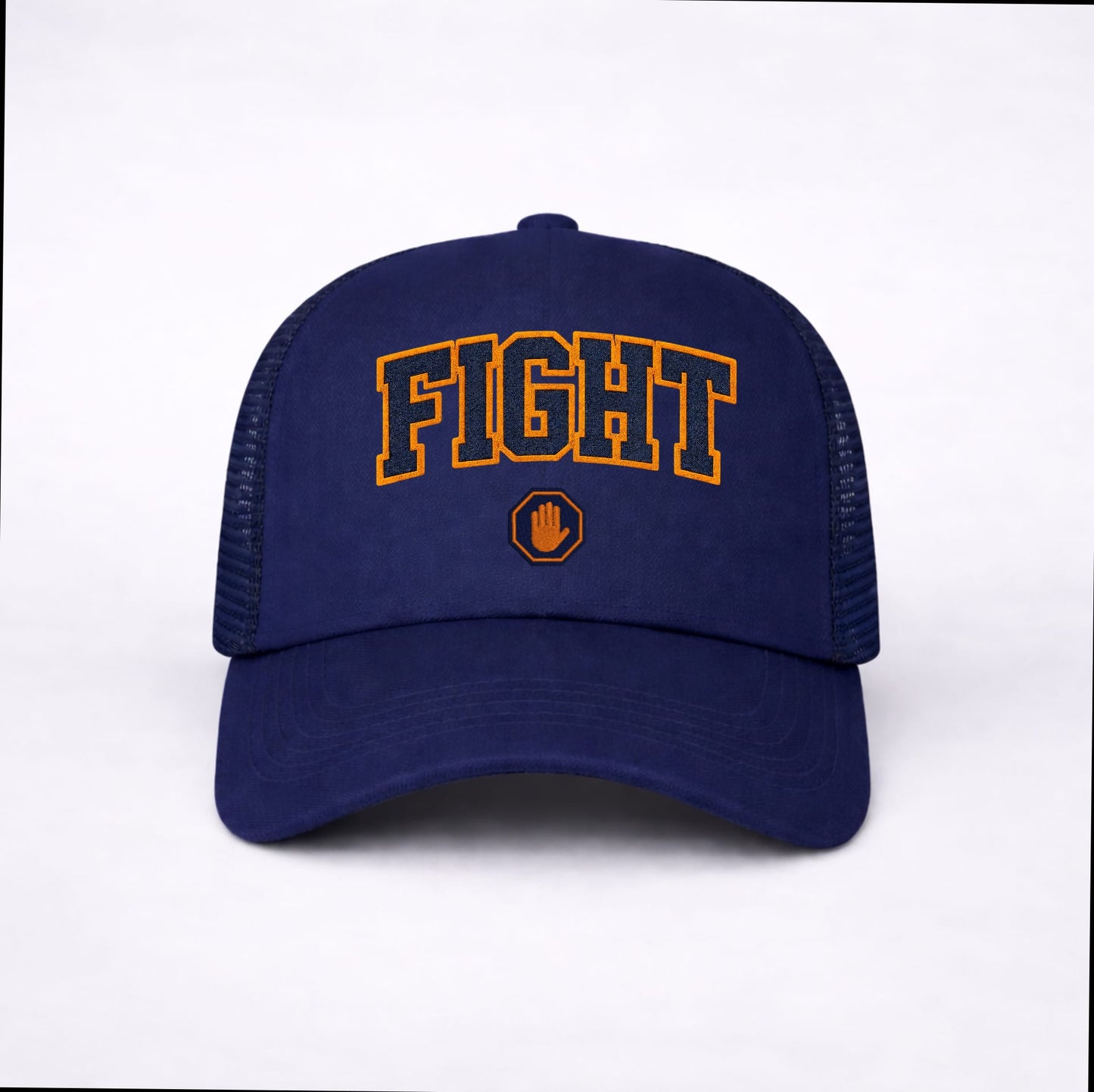 Gorra Trucker "University Fight" – Navy/Orange