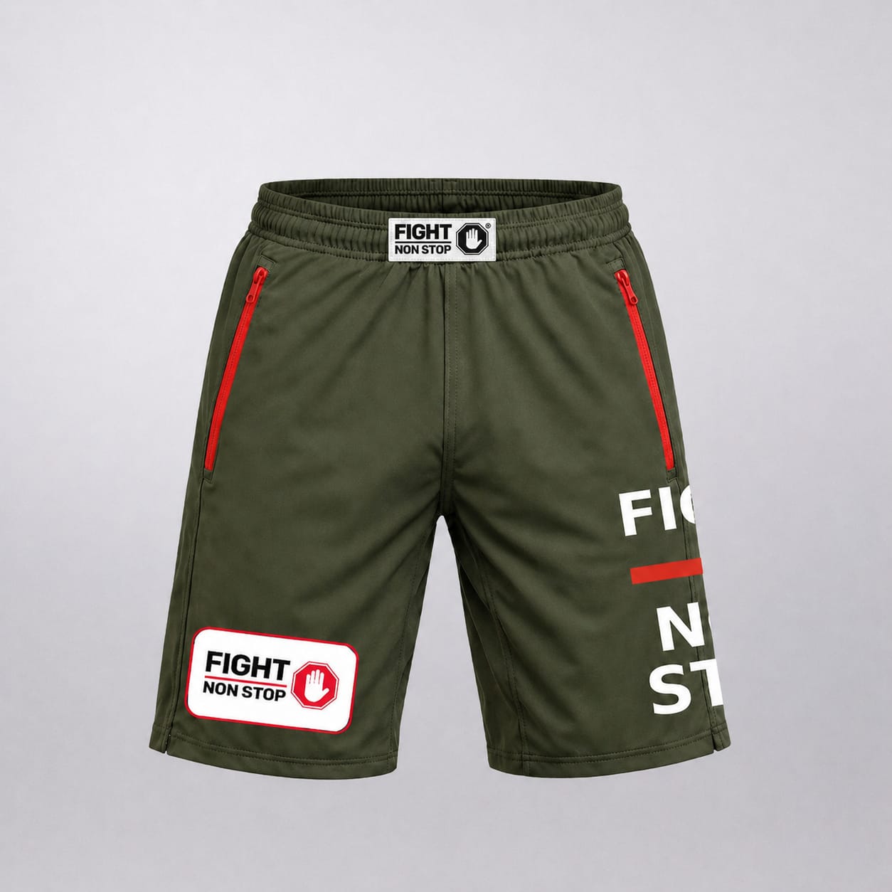 Shorts Deportivos "Fight Non Stop" - Verde Oliva