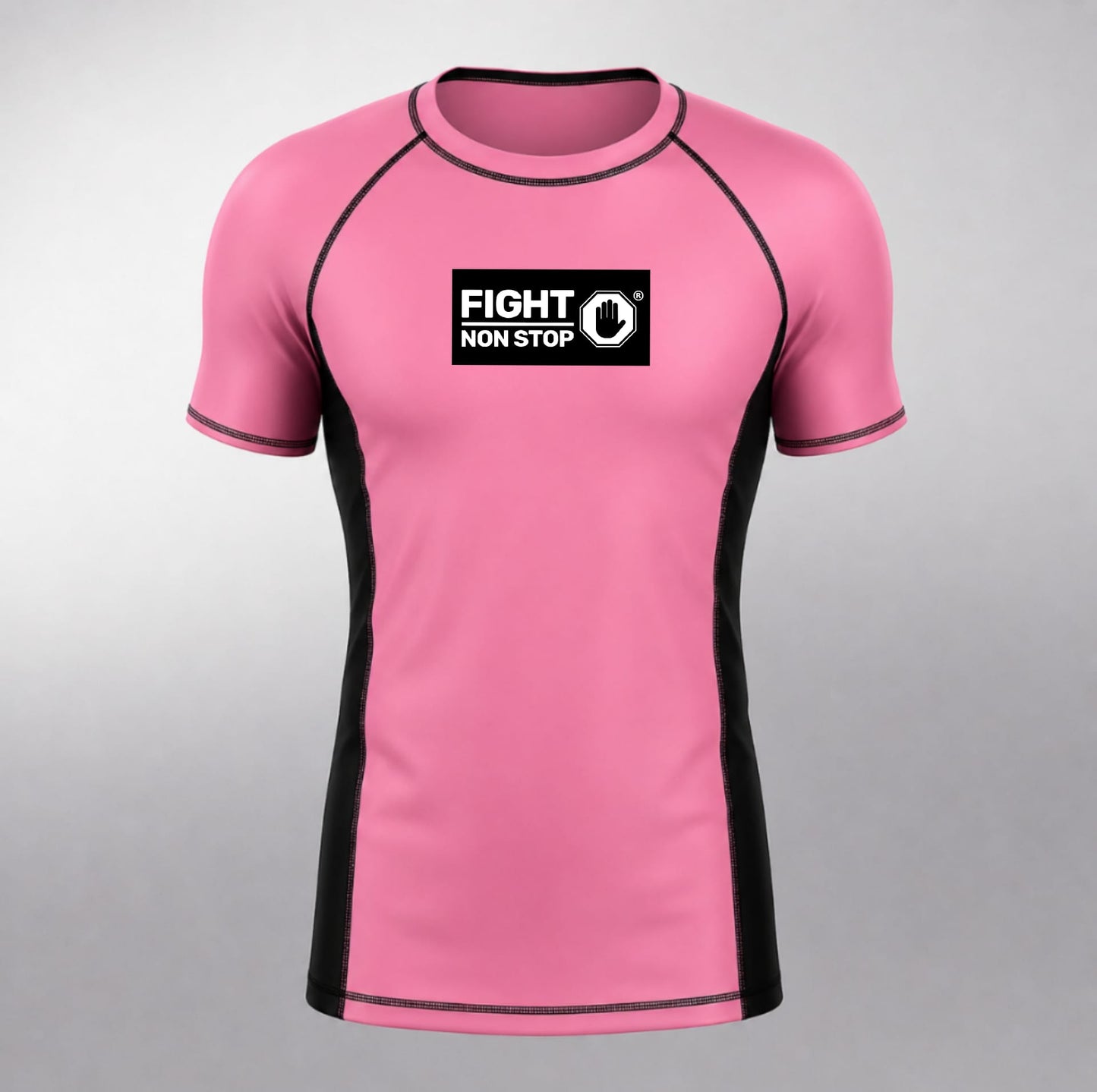 Camiseta de Compresión Rashguard "Fight Non Stop" - Rosa y Negra