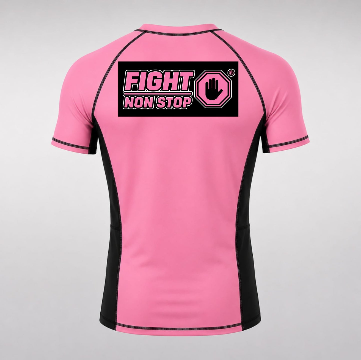 Camiseta de Compresión Rashguard "Fight Non Stop" - Rosa y Negra