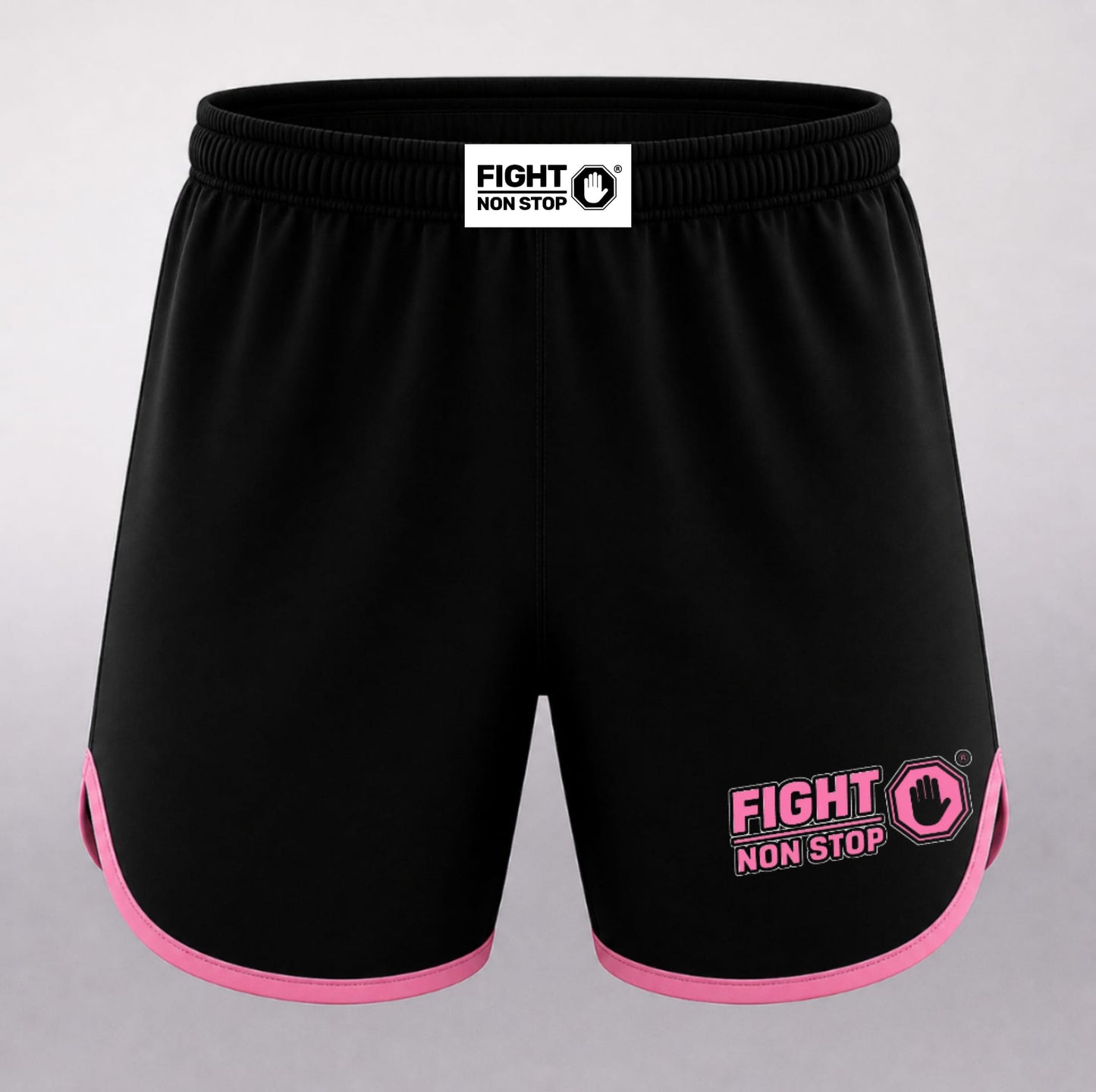 Shorts de Combate "Fight Non Stop" - Negro y Rosa