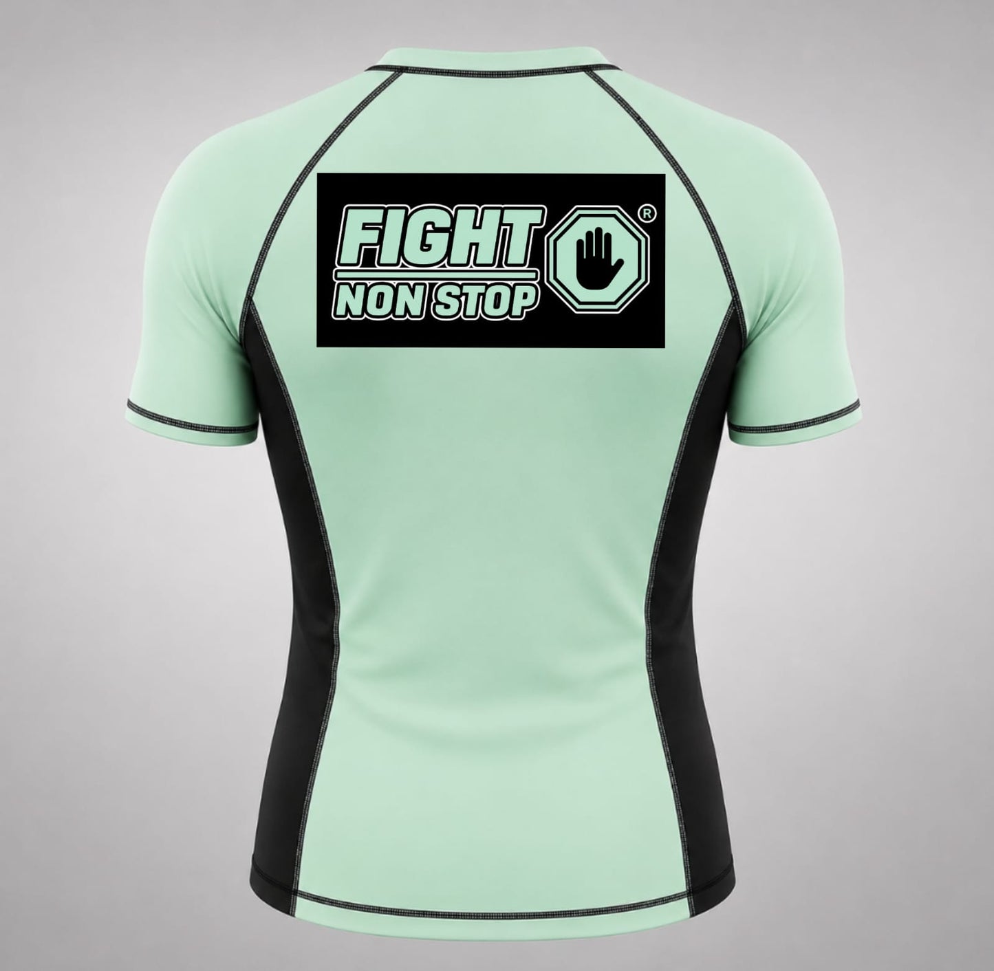 Camiseta de Compresión Rashguard "Fight Non Stop" - Verde Menta y Negra