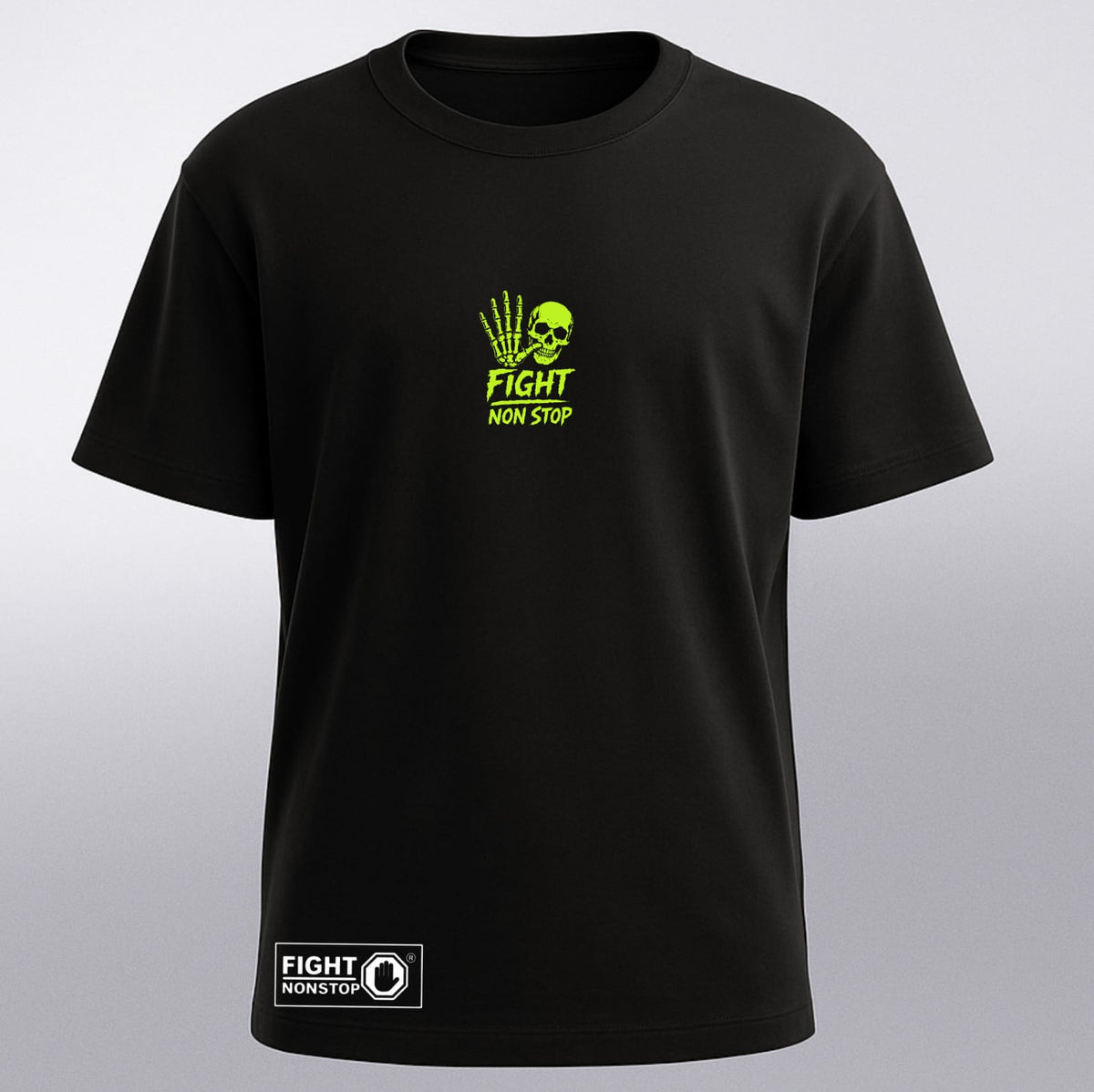 Camiseta "Fight Non Stop" Skull Edition - Negra y Verde Neón