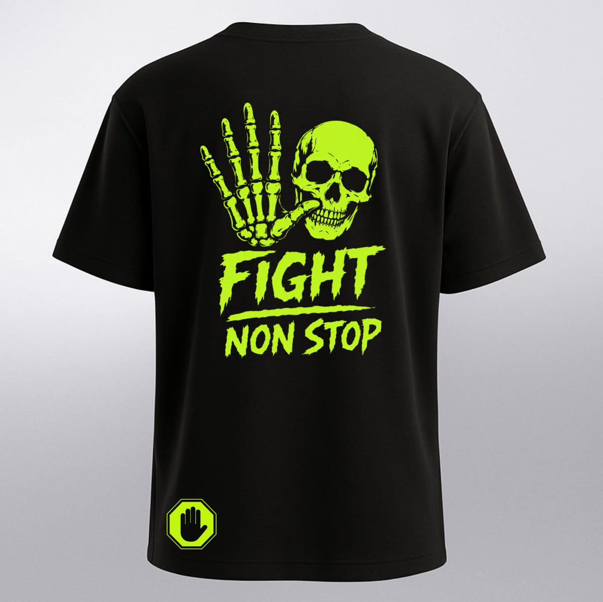 Camiseta "Fight Non Stop" Skull Edition - Negra y Verde Neón
