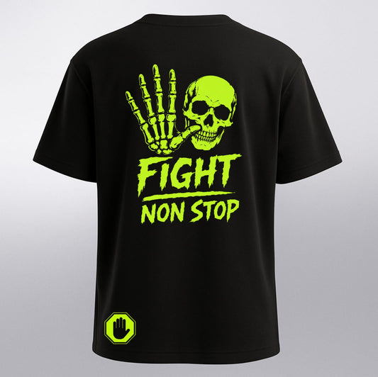 Camiseta "Fight Non Stop" Skull Edition - Negra y Verde Neón