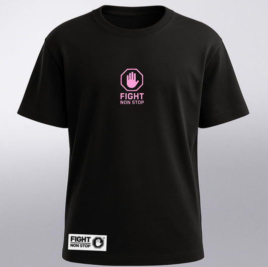 Camiseta "Fight Non Stop" Checker Illusion - Negra y Rosa