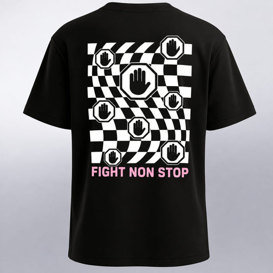 Camiseta "Fight Non Stop" Checker Illusion - Negra y Rosa