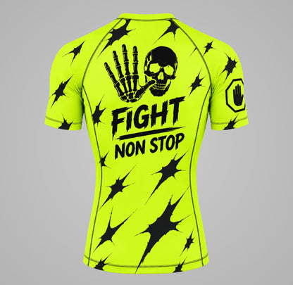Camiseta de Compresión Rashguard "Fight Non Stop" Shattered Skull - Verde Neón