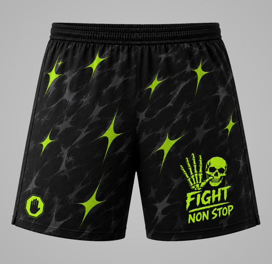 Shorts de Combate "Fight Non Stop" Shattered Skull - Negro y Neón
